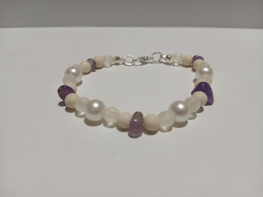 Elegant Pearl & Blue Stone Bracelet