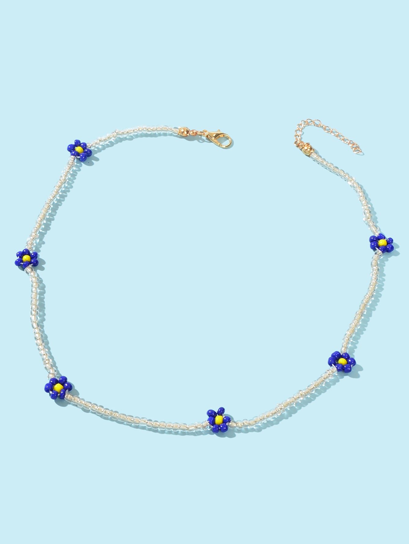Boho Handmade Seed Beads Choker Blue Flower Collar Necklace Prom Party Jewellery-1
