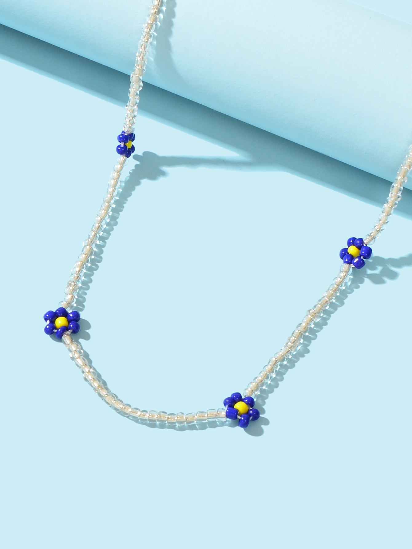 Boho Handmade Seed Beads Choker Blue Flower Collar Necklace Prom Party Jewellery-2