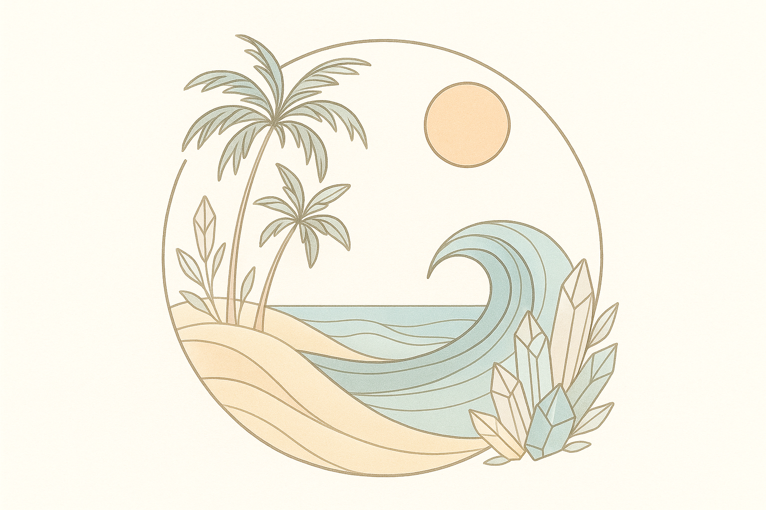 Beach and nature logo with crystals and delicate lines