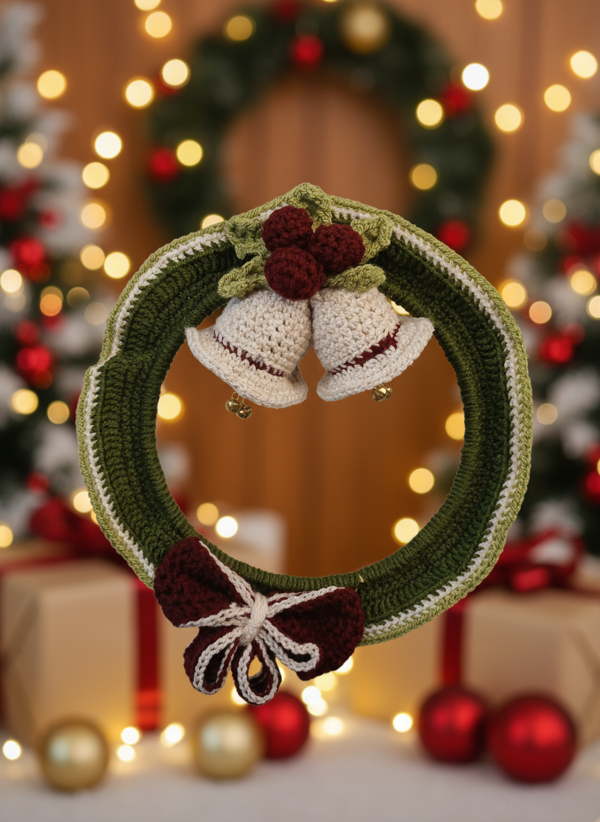 Crochet Christmas Wreath Detail View