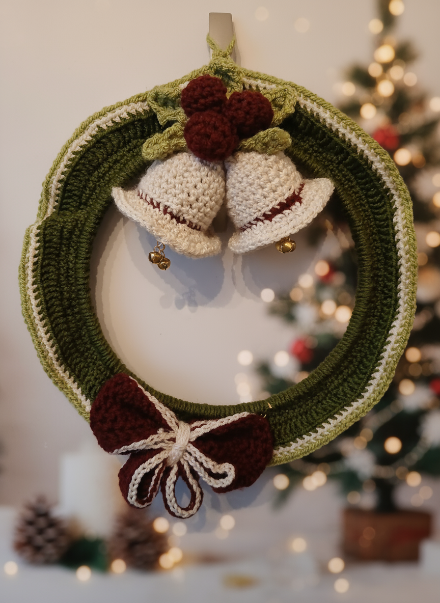 Crochet Christmas Wreath Front View