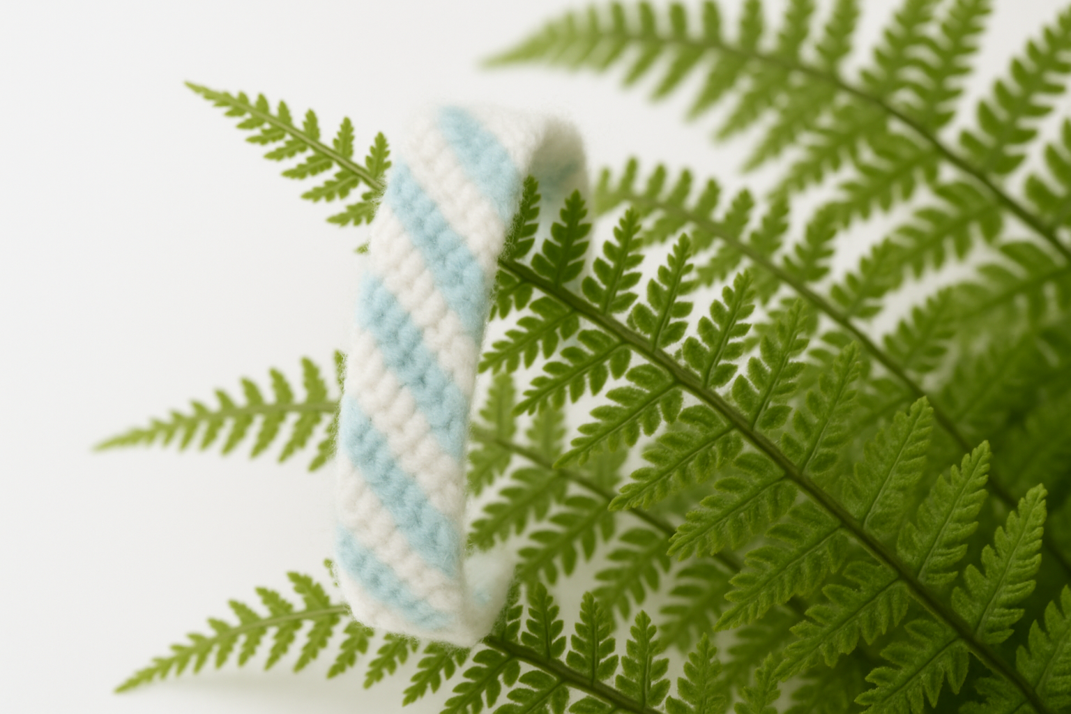 Professional wool bracelet draped on ferns