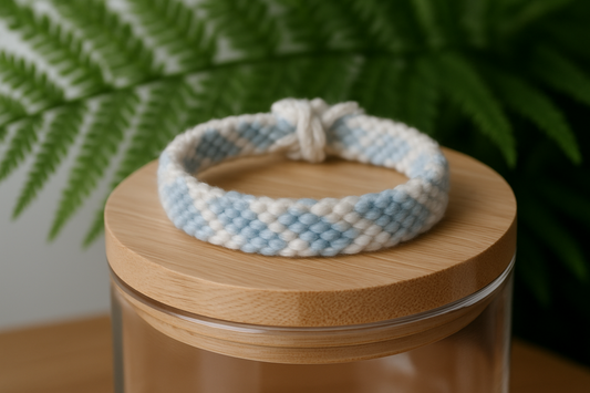 Professional wool bracelets on bamboo with ferns