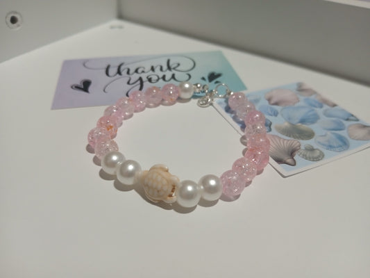 Handmade Pink Bead, Pearl, and Shell Charm Bracelet