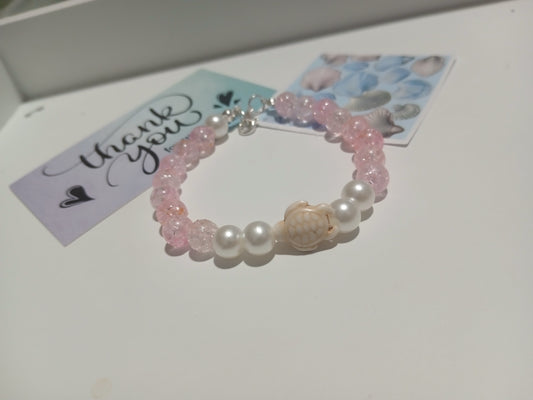 Handmade Pink Bead, Pearl, and Shell Charm Bracelet