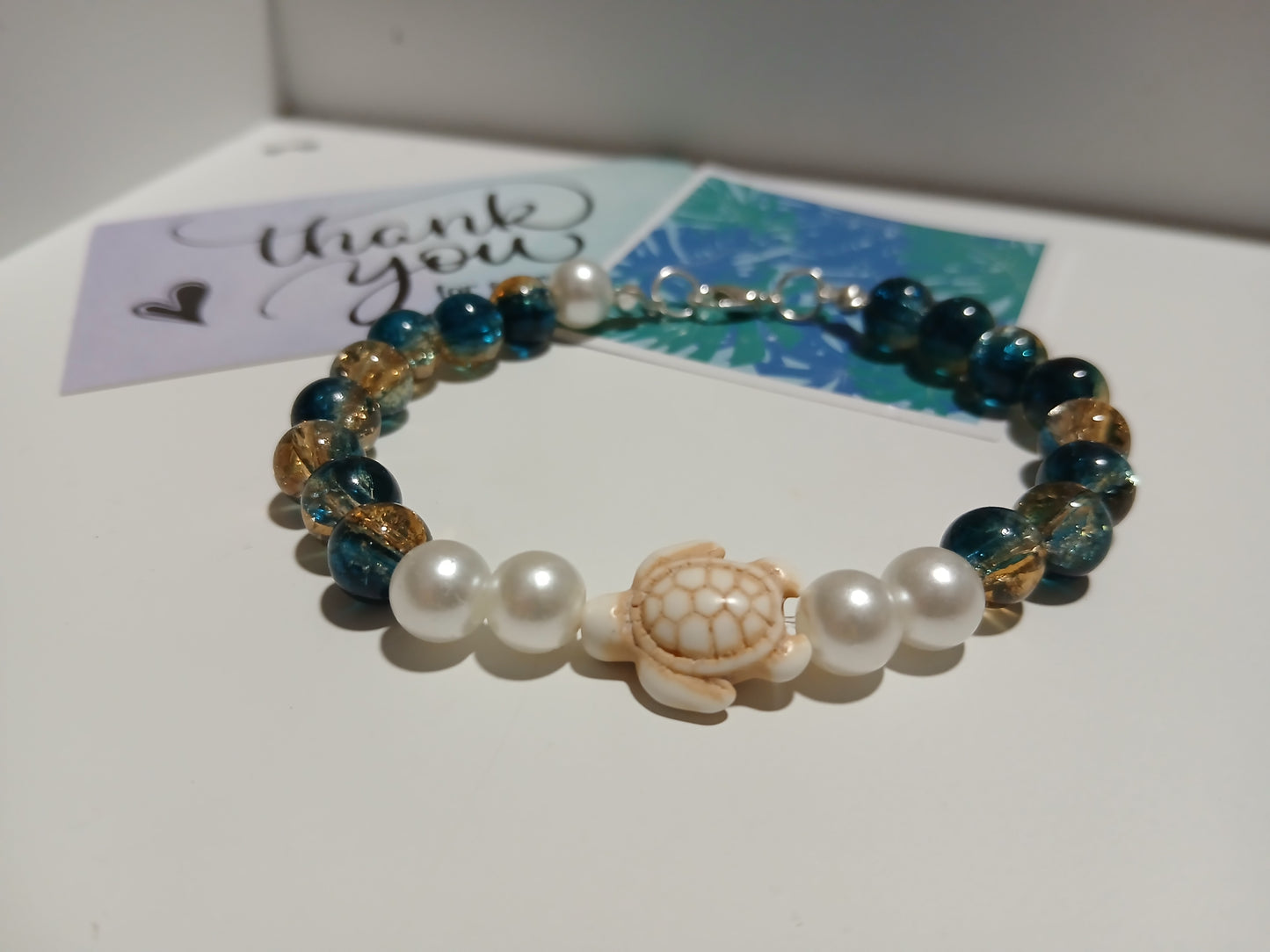Ocean Dreams Sea Turtle Bracelet - Handmade Pearl & Glass Bead Jewelry
