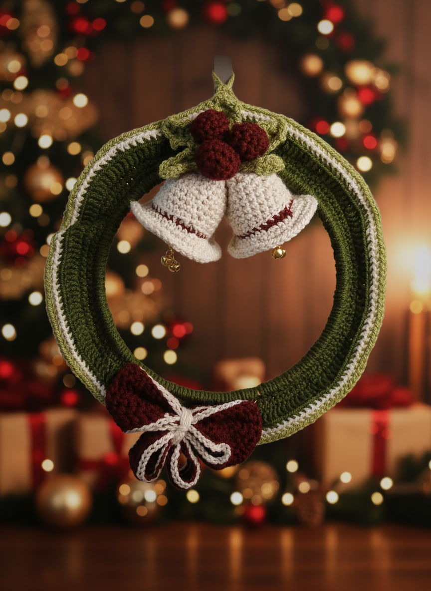 Crochet Christmas Wreath Hanging Display